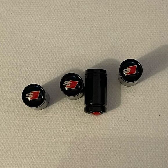 S Line Audi Valve Stem Caps in Black Set of 4 NWT - Picture 2 of 4